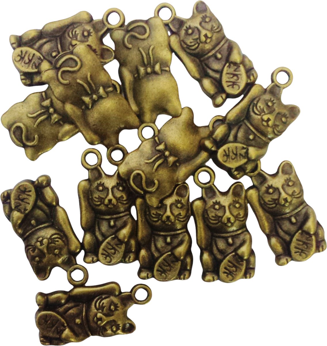 Lucky Cat - Bedeltjes - Brons - 10 stuks - Charms - Geluk - Gelukskat - Bedels