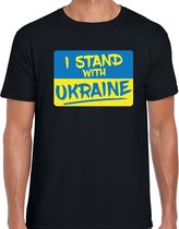 I stand with Ukraine t-shirt zwart heren - Oekraine protest/ demonstratie shirt met Oekraiense vlag L