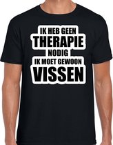 Geen therapie nodig ik moet gewoon vissen hobby t-shirt zwart heren - Cadeau visser XL