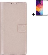 Motorola Moto E20 Hoesje - Motorola Moto E20 Screenprotector - Wallet Bookcase Rose Goud + Full Screenprotector