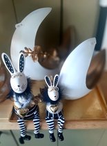 Alinterieur - Paashaas/konijn met gouden hart slappe beentjes - Zwarte fluffy kraag - Zwartwitgoud - Pasen - Paasdecoratie - Medium - 19cm