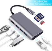 8 in 1 multifunctionele USB C Hub naar HDMI Adapter 4K + Ethernet Adapter RJ45 1000Mbps + 3x USB 3.0 Poort + USB C PD (power delivery) + Micro SD / SD Kaartlezer - Thunderbolt | Macbook (Pro) / Laptop / Surface – Zwart/Spacegrey
