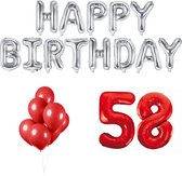 58 jaar Verjaardag Versiering Ballon Pakket Rood & Zilver