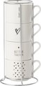 J-Line Rek 4 tassen Liefde - keramiek - wit/zwart - valentijn cadeautje