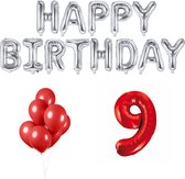 9 jaar Verjaardag Versiering Ballon Pakket Rood & Zilver
