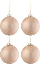 J-Line Doos Van 4 Kerstballen Suiker Glas Mat Licht Roze Large