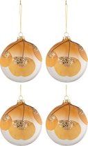 J-Line Doos Van 4 Kerstballen Gedroogd Blad Oker+Glitter Glas Transparant Medium
