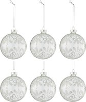 J-Line Doos Van 6 Kerstballen Krullen Glitter Zilver Glas Transparant Small