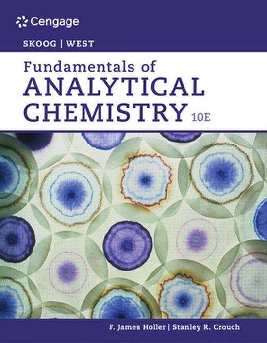 Boekhoes van 'Fundamentals of Analytical Chemistry 10E' met paarse en blauwe cirkelvormige patronen en de titel in witte letters.