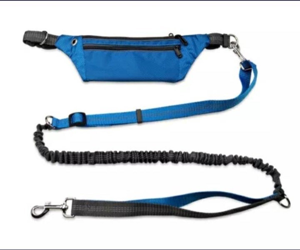 Darenci Handsfree Dierenriem Blauw - Handsfree Hondenlijn Met Heuptas - Schokbestendige Looplijn - Hardlooplijn - Elastische Leiband - 180 cm - Honden Uitlaatriem