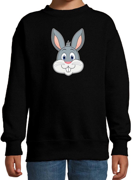 Cartoon konijn trui zwart voor jongens en meisjes - Kinderkleding / dieren sweaters kinderen 134/146