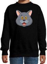 Cartoon kat trui zwart voor jongens en meisjes - Kinderkleding / dieren sweaters kinderen 122/128
