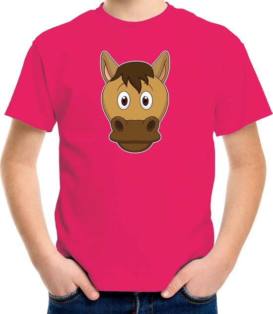 Cartoon paard t-shirt roze voor jongens en meisjes - Kinderkleding / dieren t-shirts kinderen 146/152