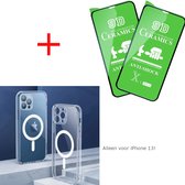 Magsafe Hoesje iPhone 13 met 2 Screenprotectors - Transparant Cover met Extra Camera Bescherming - Shockproof - Compatible voor iPhone 13 - Doorzichtig