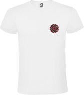 Wit T-shirt met Kleine Mandala in Groen en Donker en Roze kleuren size 4Xl