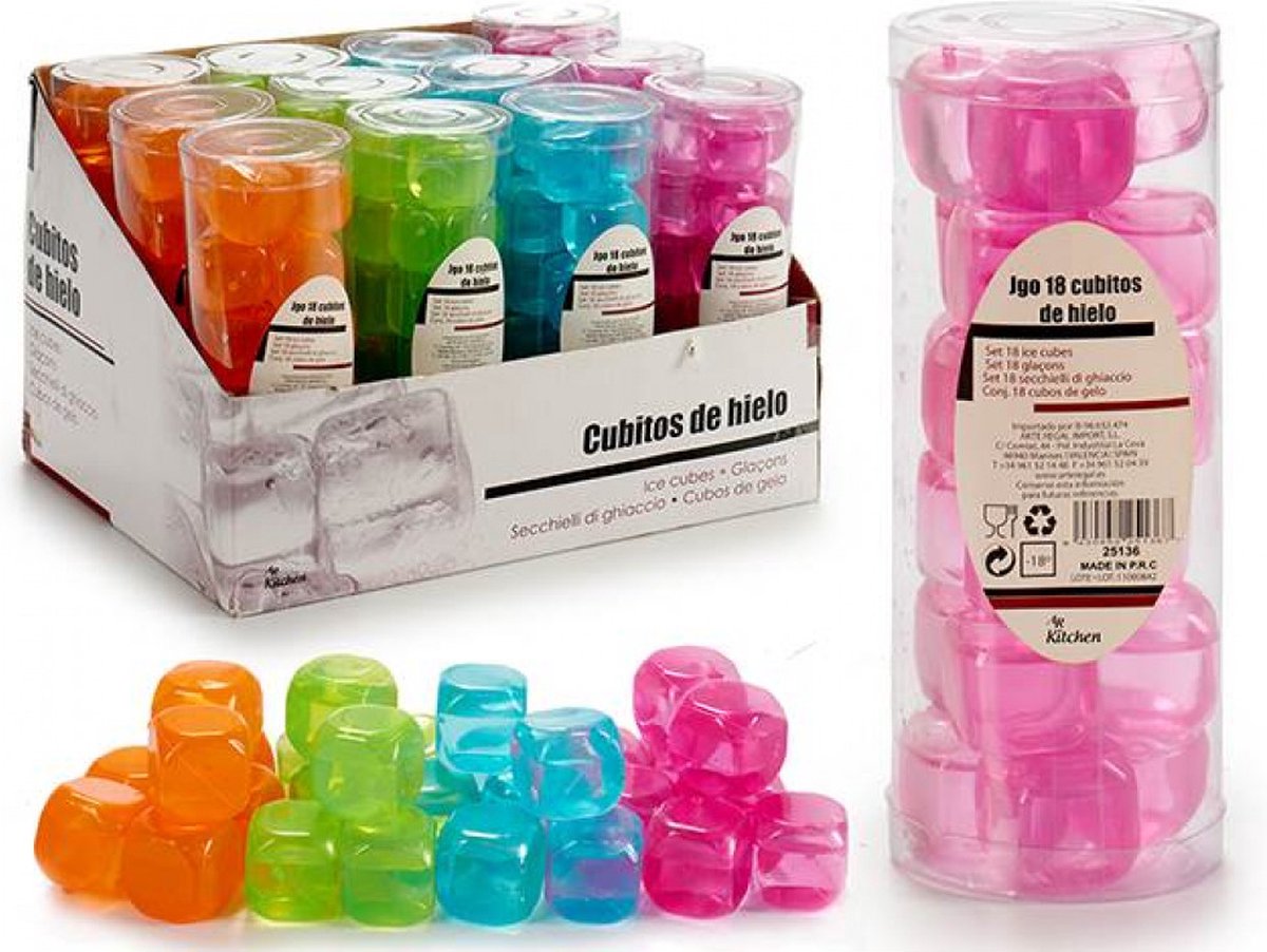 Set van 36 herbruikbare ijsblokjes - 18 x transparant + 18 x kleur