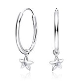Joy|S - Zilveren ster bedel oorbellen - oorringen 16 mm - zeester met zirkonia