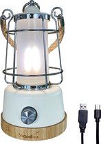 Skandika Kiruna LED-Lamp – Tentlampen – Campinglampen – Buiten Lantaarn – Buitenverlichting – Buiten lamp - Retro outdoor camping lamp met powerbank, traploos dimbaar, draadloos, oplaadbare batterij, USB, warm en koud wit, 75h lichtduur – wit