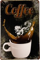 Coffee met kopje - Metalen bord - Wandbord - Drank - Cadeau - 20 x30cm - Metalen borden - Wandborden - Muur decoratie - UV bestendig - Eco vriendelijk - Cave & Garden