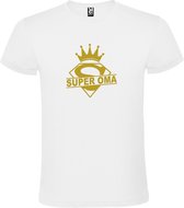 Wit  T shirt met  print van "Super Oma " print Goud size XS