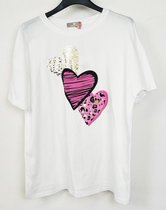 Basic t-shirt met roze hartjes | wit | draagbaar tot maat L