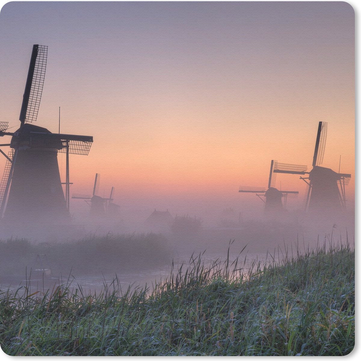 Muismat 20x20 cm - Mousepad Molen - Nederland - Mist - Muismatten