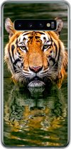 Geschikt voor Samsung Galaxy S10 hoesje - Tijger - Water - Reflectie - Siliconen Telefoonhoesje