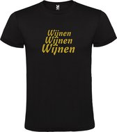 Zwart  T shirt met  print van "Wijnen Wijnen Wijnen " print Goud size XL