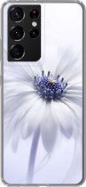 Geschikt voor Samsung Galaxy S21 Ultra hoesje - Bloem - Abstract - Wit - Siliconen Telefoonhoesje
