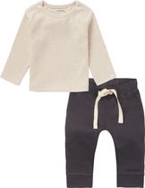 Noppies - Kledingset - 2 delig - Broek antraciet grijs - Shirt oatmeal - Maat 56