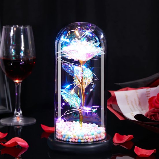 Roses Of Eternity - Gouden Roos In Glazen Stolp Met Led - Trouw & Liefde Cadeau | Voor Haar | Cadeautip | Huwelijkscadeau | Verjaardag