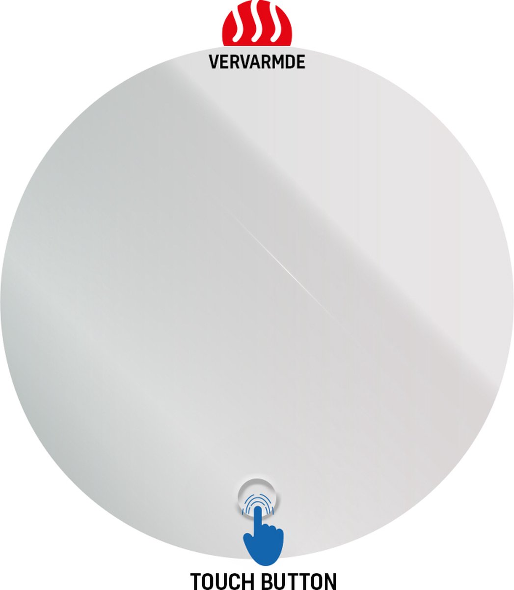 Klea Omega Rond Badkamerspiegel Met Geintegreerde LED Verlichting En Spiegelverwarming Anti Condens Touchscreen Schakelaar Ø60cm