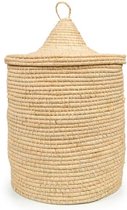 Wasmand - Ø48x74cm  Opbergmand- Met Deksel- Zeegras-  Naturel -L