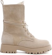 WELOVESHOES® Veterboots met Hak - Suedine - Beige - Maat 37