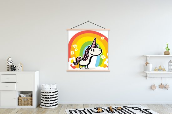 Affiche scolaire - Une illustration d'une licorne avec un arc-en-ciel - 120x120 cm - Lattes vierges