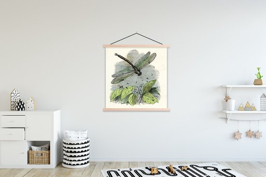 illustration d'un poster scolaire libellule verte lattes plates vierges 120x120 cm - Tirage photo sur poster textielposter (décoration murale salon / chambre)