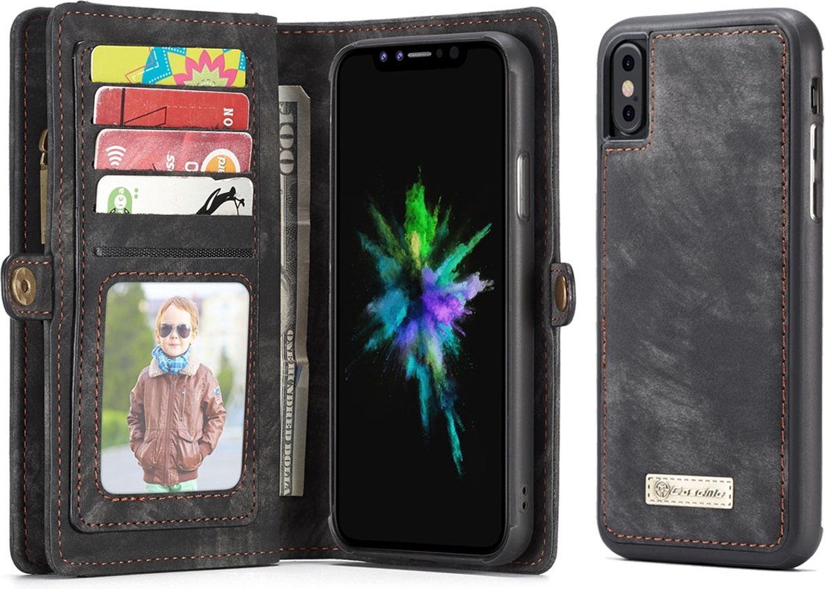 CASEME Apple iPhone Xs Luxe Lederen Portemonnee Hoesje - met backcover (Zwart)