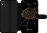 Bookcase Geschikt voor iPhone X telefoonhoesje - Parijs - Kaart - Gold - Met vakjes - Wallet case met magneetsluiting