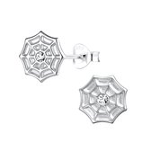 Joy|S - Zilveren spinnenweb oorbellen - kristal - 9 mm