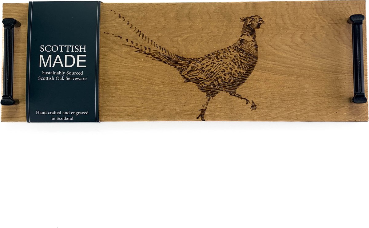Serveerplank met stalen handvatten Fazant - 45x15 - Schots Eikenhout - Scottish Made