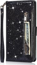 Glitter Bookcase voor Samsung Galaxy S22 Ultra | Hoogwaardig PU Leren Hoesje | Lederen Wallet Case | Telefoonhoesje | Pasjeshouder | Portemonnee | Zwart