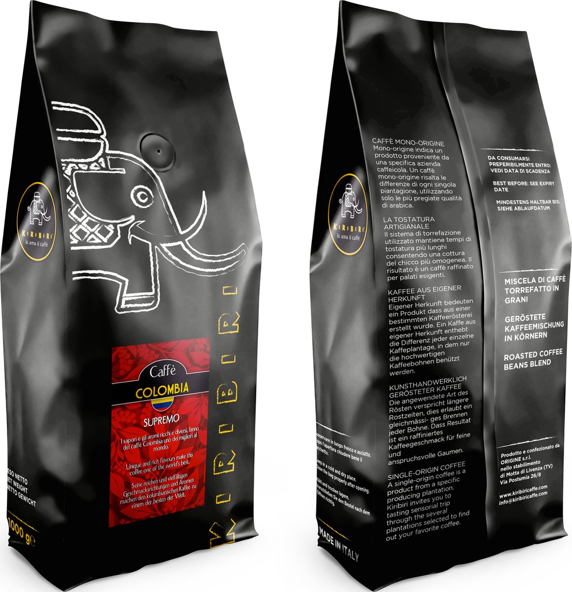 KIRIBIRI COFFEE BEANS - COLOMBIA SUPREMO - SINGLE ORIGIN - 100% ARABICA - 1 KG