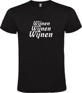 Zwart  T shirt met  print van "Wijnen Wijnen Wijnen " print Wit size M