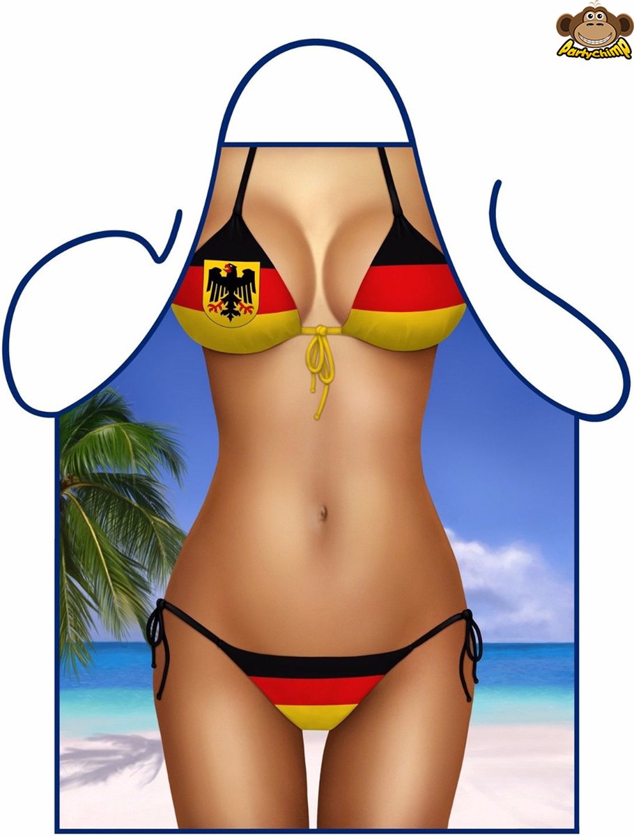 Partychimp Schort Bikini Duitsland Barbecue Bbq Accesoires Moederdag Cadeautje Schorten voor Vrouwen Schort Vrijgezellen feest Vrouw Bride to Be- 80 x 56 cm - Polyester