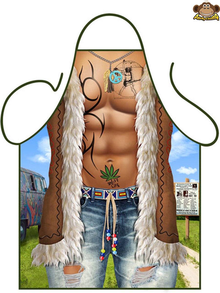 Partychimp Schort Hippie Barbecue Bbq Accesoires Vaderdag Cadeau- 80 x 56 cm - Polyester