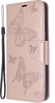 Mobigear Telefoonhoesje geschikt voor Samsung Galaxy S20 Hoesje | Mobigear Butterfly Bookcase Portemonnee | Pasjeshouder voor 2 Pasjes | Telefoonhoesje voor Pinpas / OV Kaart / Rijbewijs - Roségoud