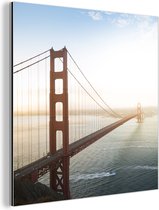 Wanddecoratie Metaal - Aluminium Schilderij Industrieel - Ochtendmist bij de Golden Gate Bridge in Californië - 20x20 cm - Dibond - Foto op aluminium - Industriële muurdecoratie - Voor de woonkamer/slaapkamer