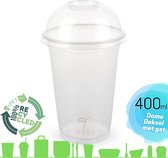Smoothiebeker met Dome Deksel met gat 100 % recycled PET | Wegwerpbeker voor frisdrank en smoothies | 400 ml | Ø 95 mm | rPET | 50 stuks