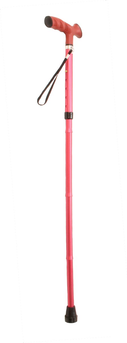 Premis Lichtgewicht Wandelstok Opvouwbaar Met Luxe TPR Greep - Rood / Roze