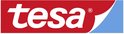 Logo van Tesa in rood met witte letters en een blauwe veeg.